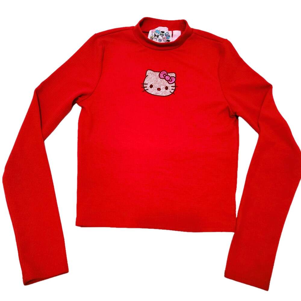 Forever 21 Hello Kitty and Friends Red Mock Neck Rhinestone Long Sleeve Top Sz M